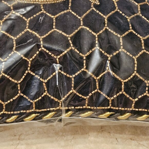 NEW MACKENZIE CHILDS QUEEN BEE HONEYCOMB BEADED BLACK VELVET THROW ACCENT PILLOW - Picture 3 of 9
